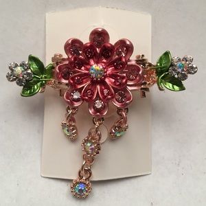 Pink Painted Flower Hair Clip